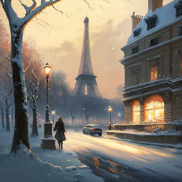 Paris Eiffel Tower Fantasy Watercolor Oil Painting Wall‎ Art Print - Picture 2 of 6